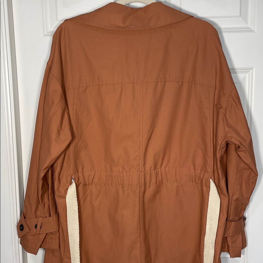 ZARA Trench Coat Contrasting Belt Size Small Single Button Notched Collar Orange - Picture 9 of 16